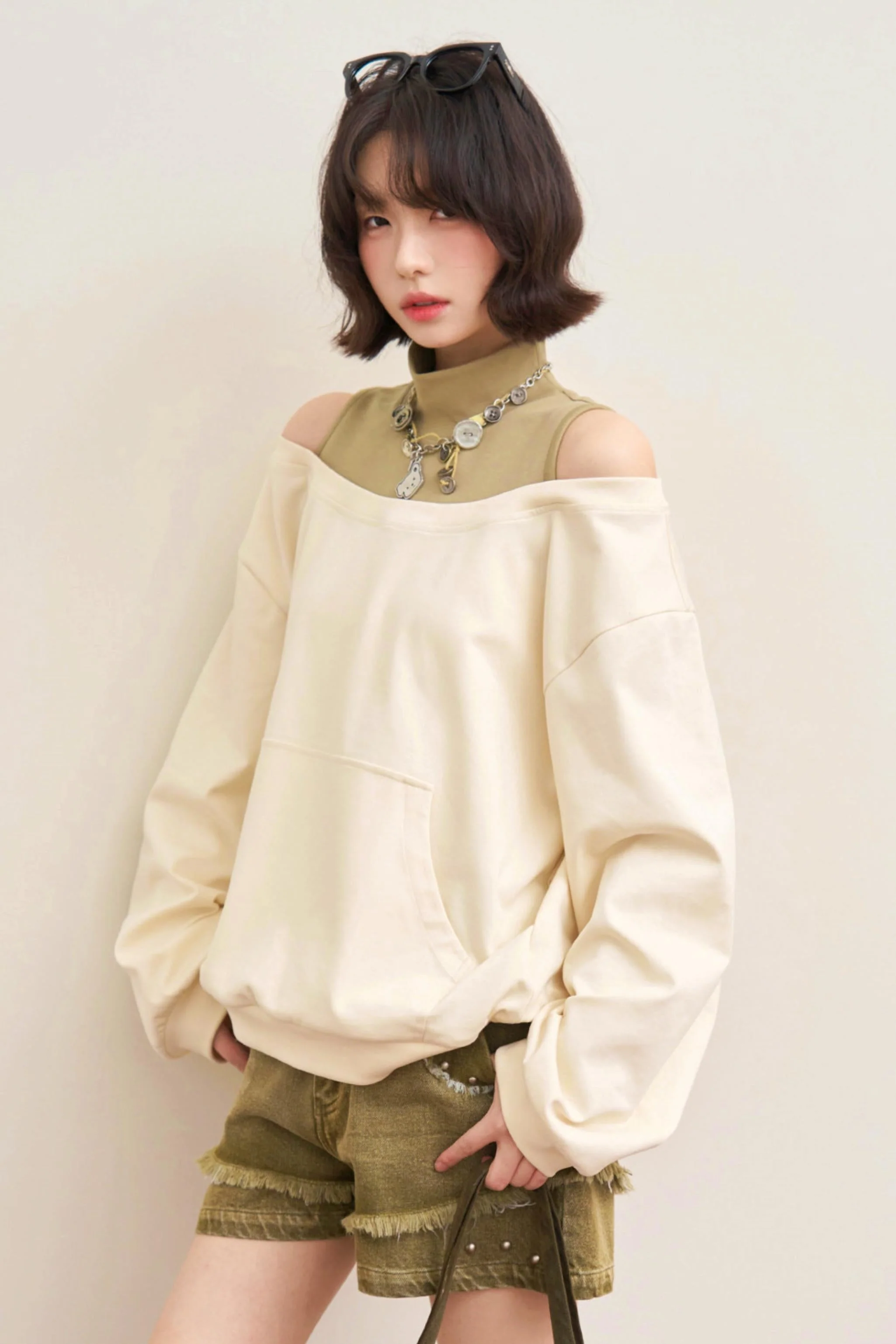Patchwork Color Block Off-Shoulder Top - Image 3