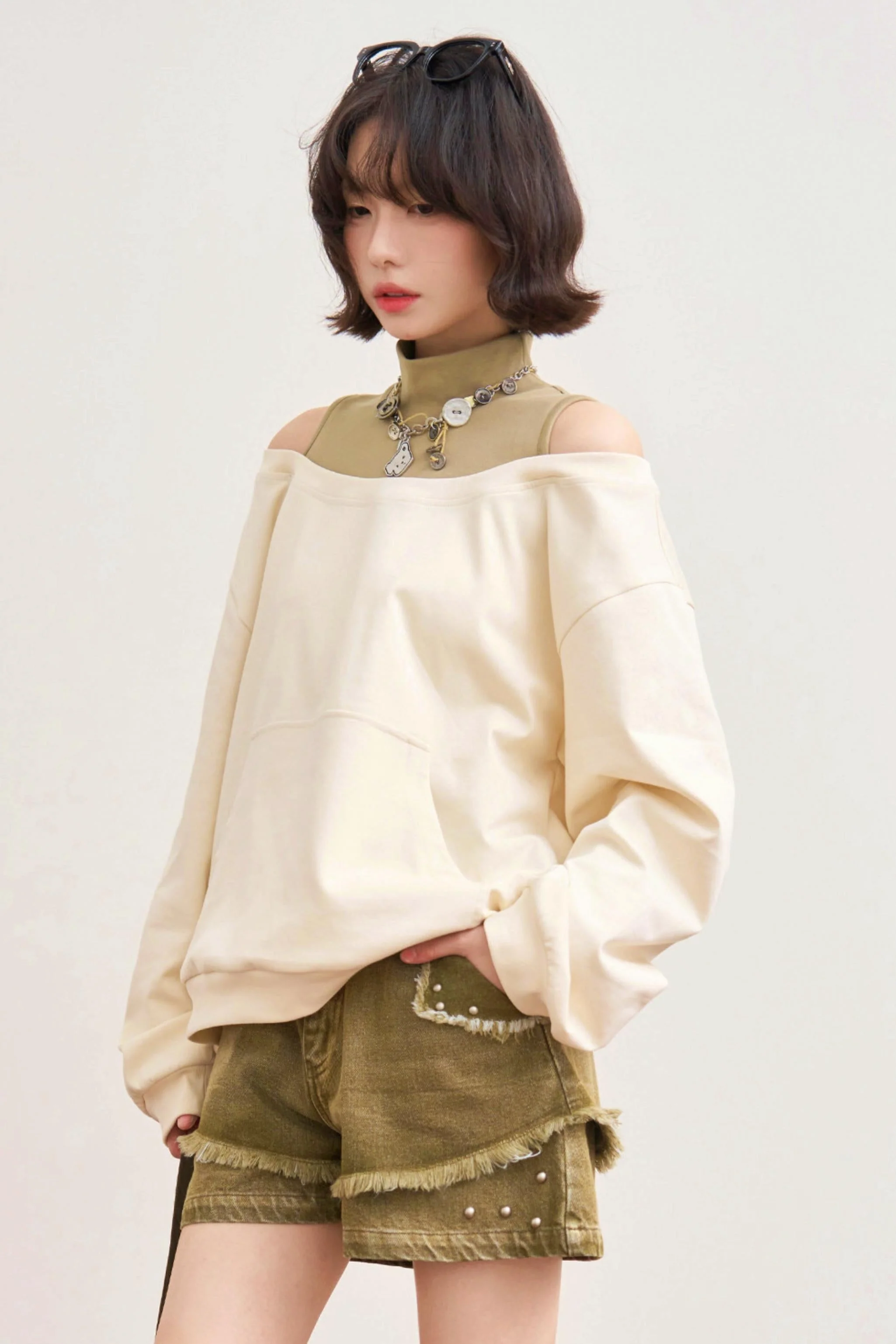 Patchwork Color Block Off-Shoulder Top - Image 4