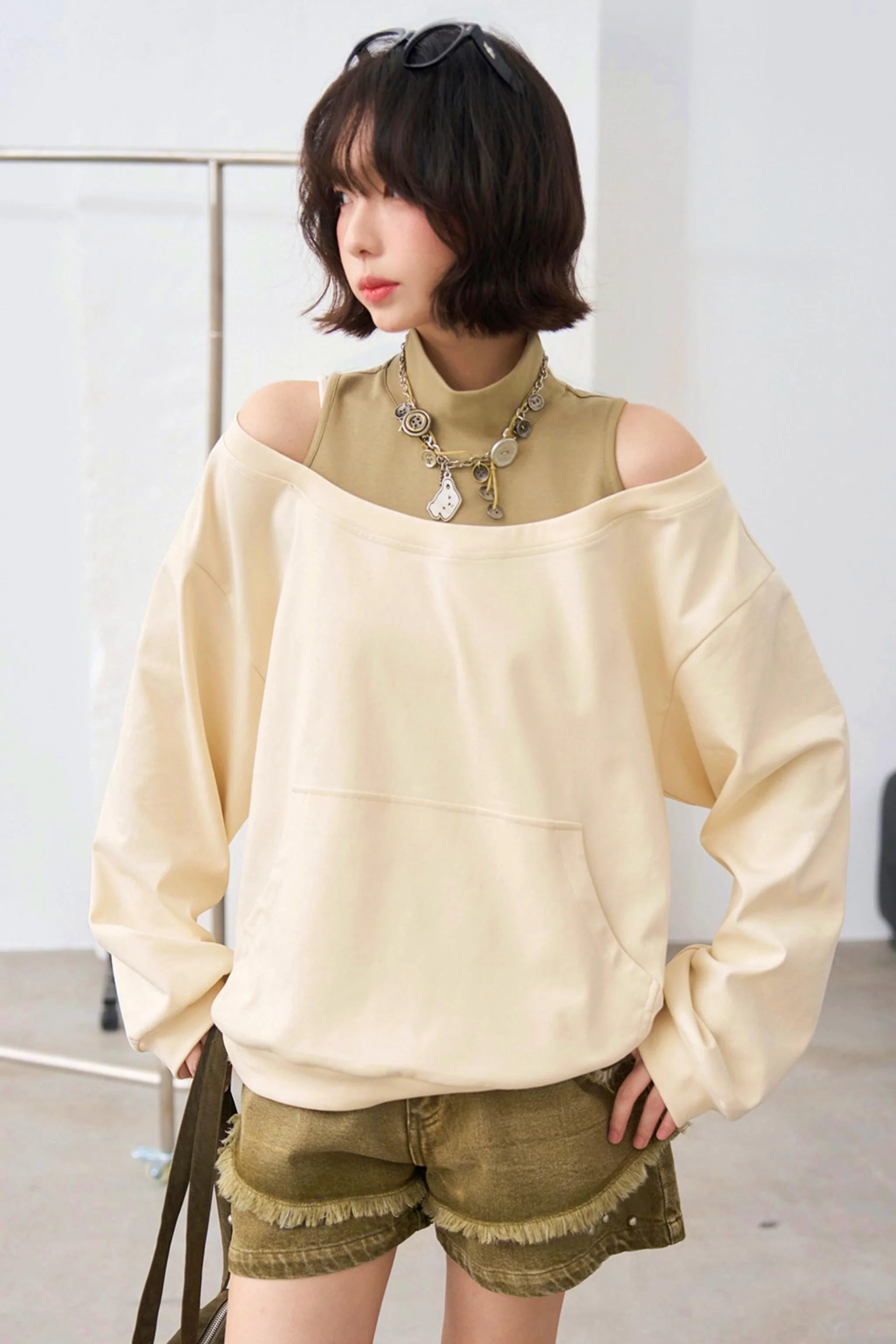 Patchwork Color Block Off-Shoulder Top - Image 5