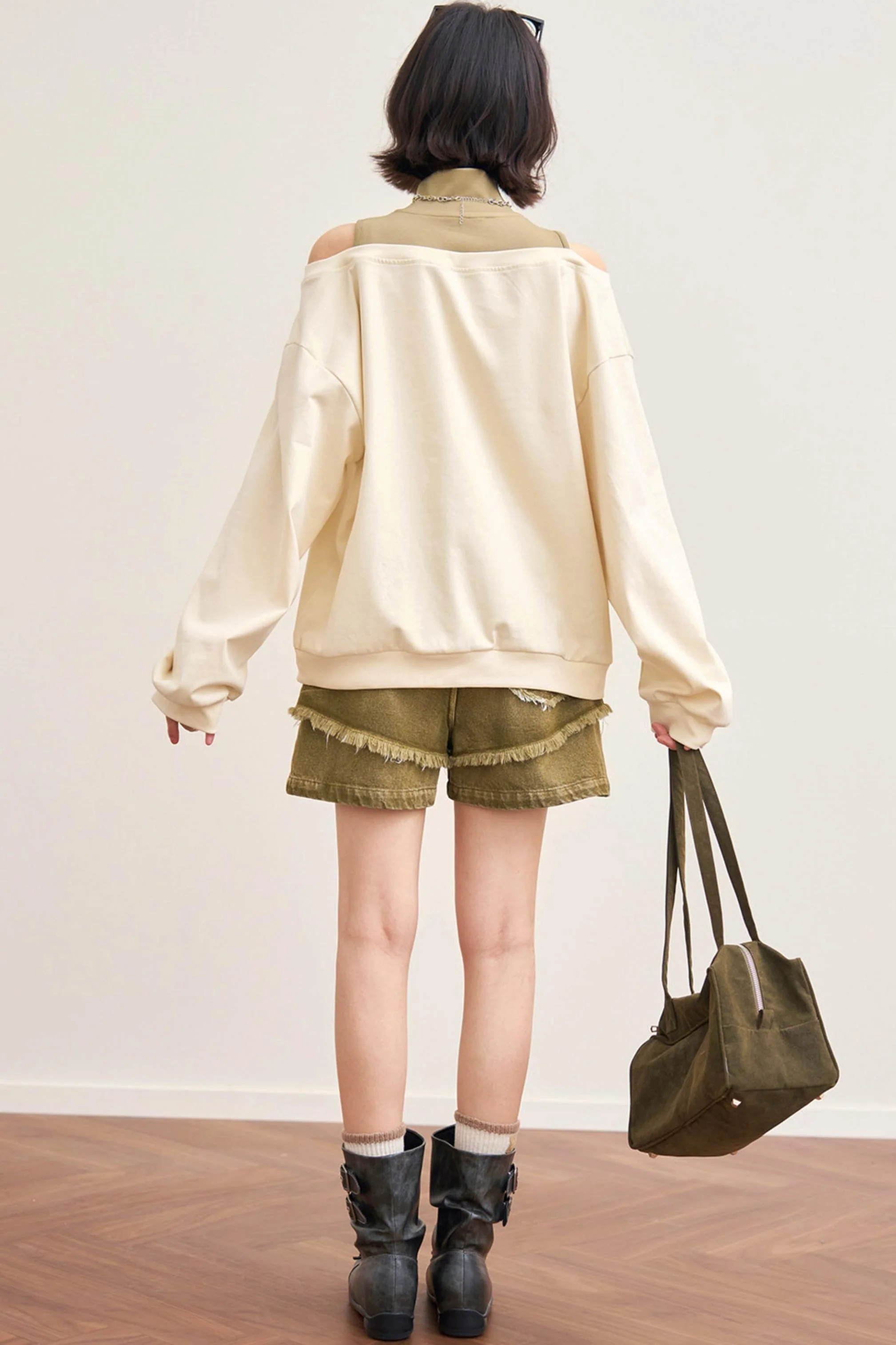 Patchwork Color Block Off-Shoulder Top - Image 8