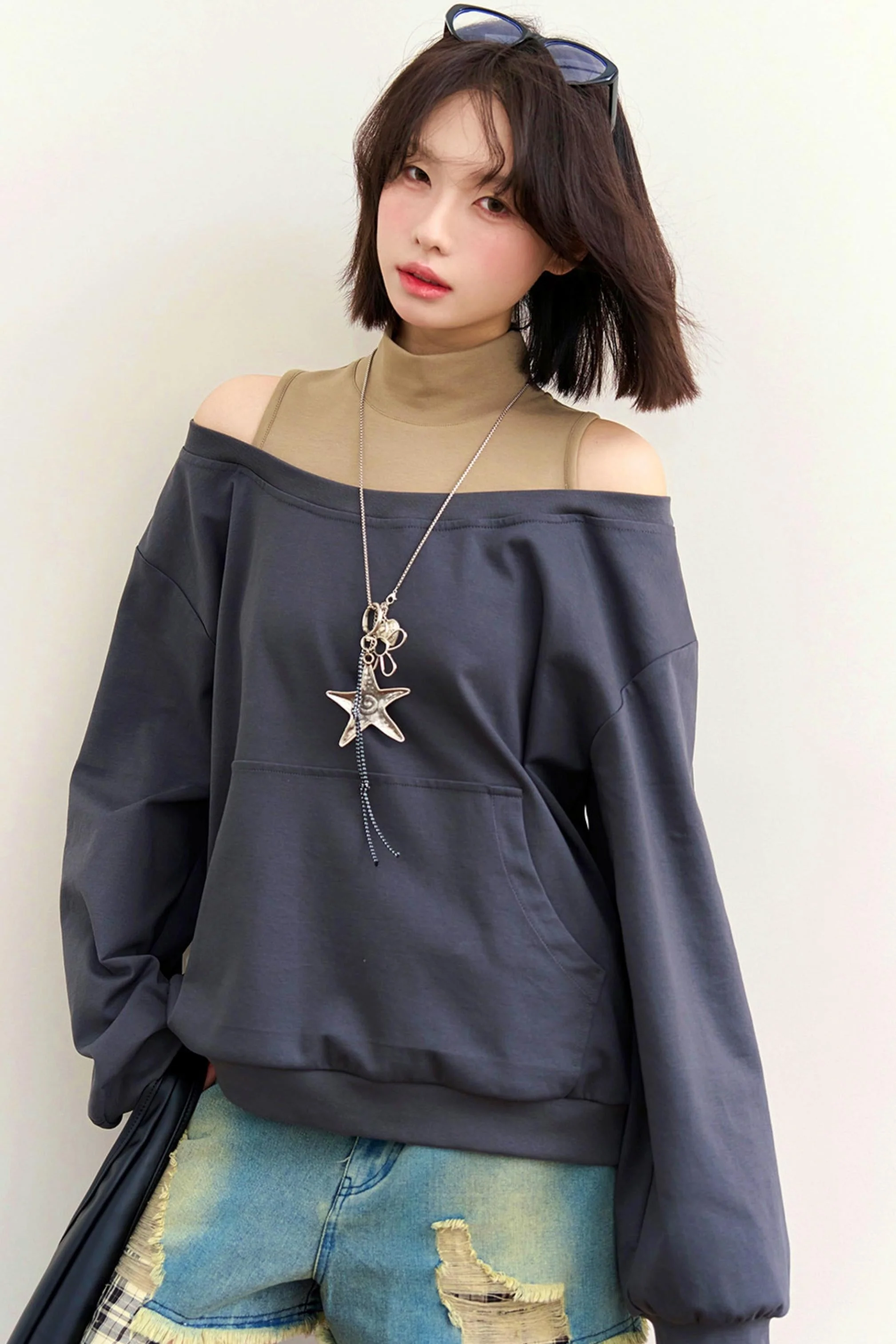 Patchwork Color Block Off-Shoulder Top - Image 9