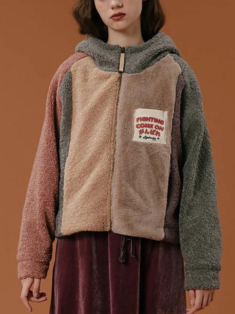 Patchwork Fluffy Hoodie Jacket - Image 7