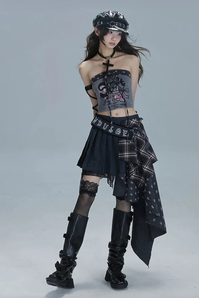 Y2K Patchwork Printed Tube Top - Image 6
