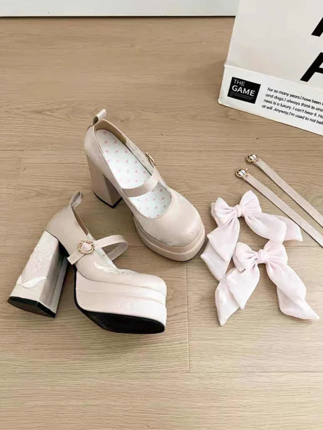 Peach Bow Lolita High Heels - Image 13