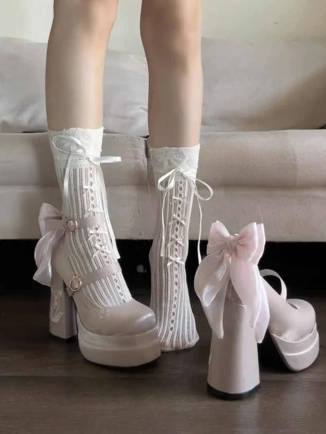 Peach Bow Lolita High Heels - Image 7