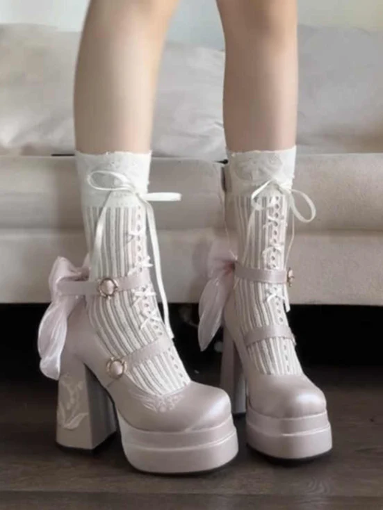 Peach Bow Lolita High Heels - Image 8