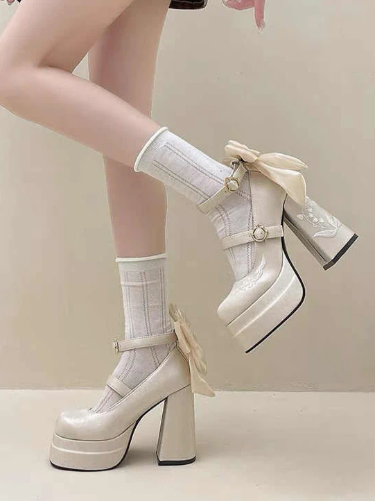 Peach Bow Lolita High Heels - Image 9