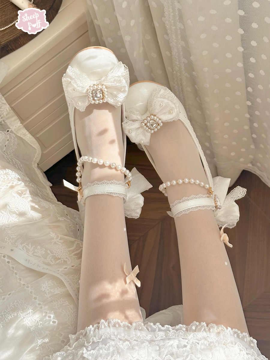Pearl Bow Mid Heels Mary Jane - Image 2