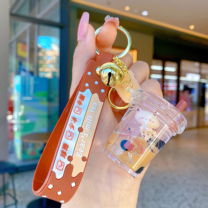 Pearl milk tea cup bear quicksand pendant - Image 3