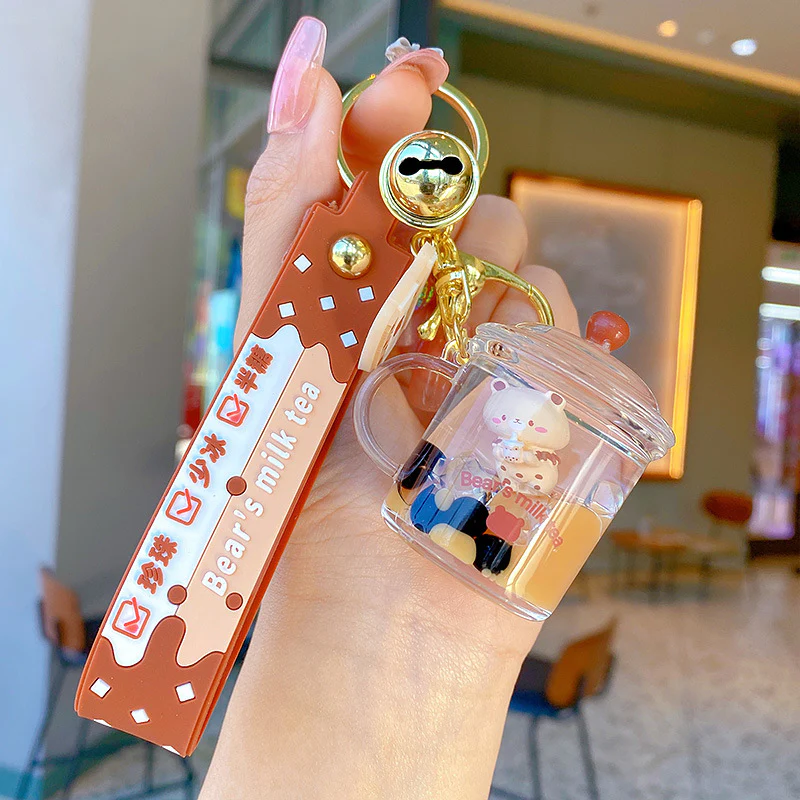 Pearl milk tea cup bear quicksand pendant - Image 4