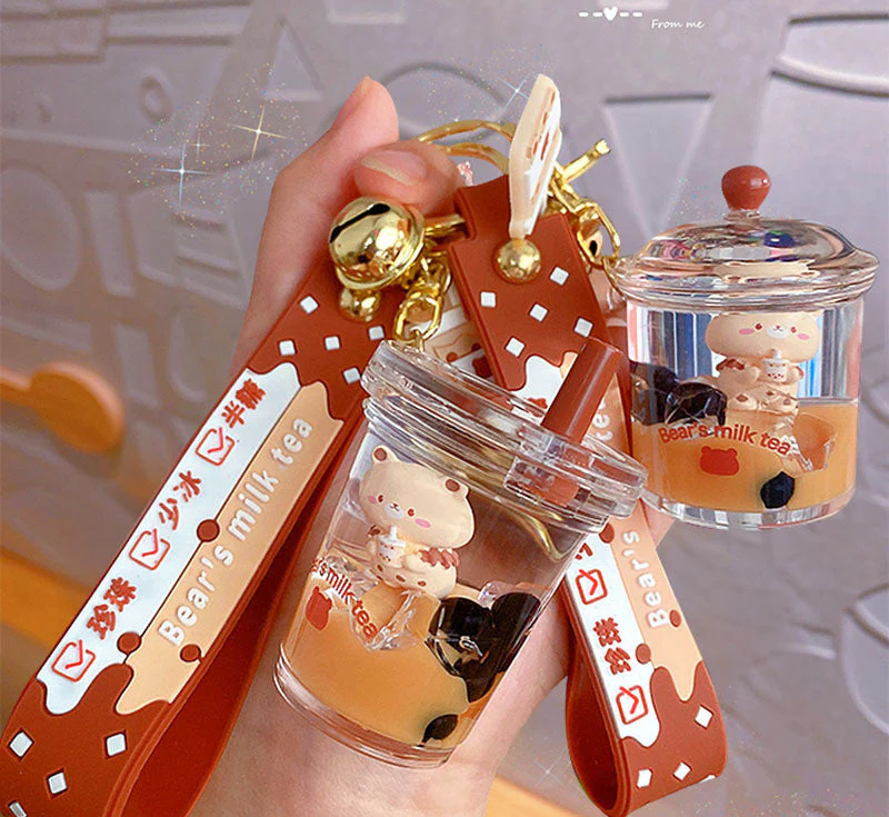 Pearl milk tea cup bear quicksand pendant - Image 5