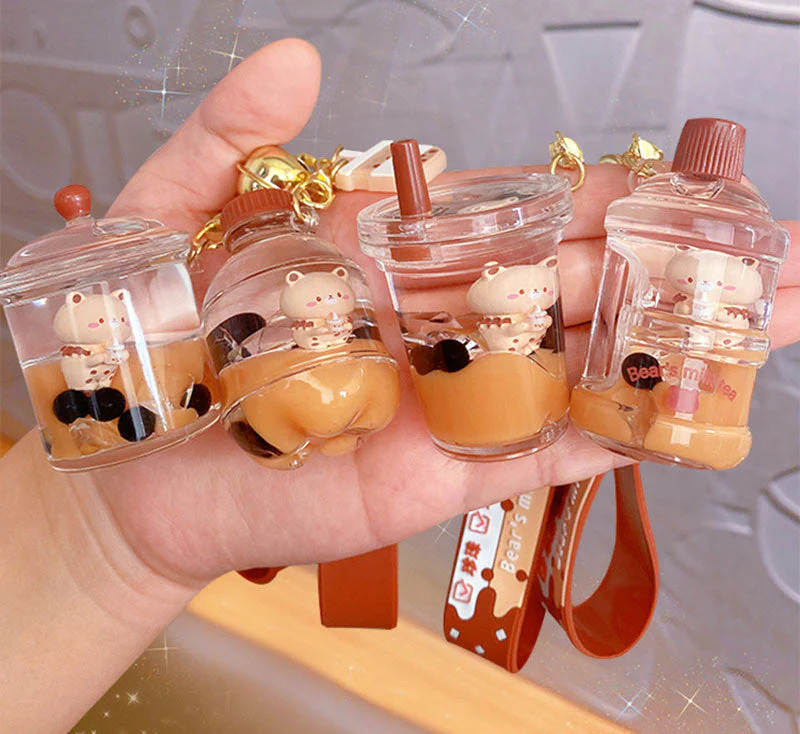 Pearl milk tea cup bear quicksand pendant - Image 6