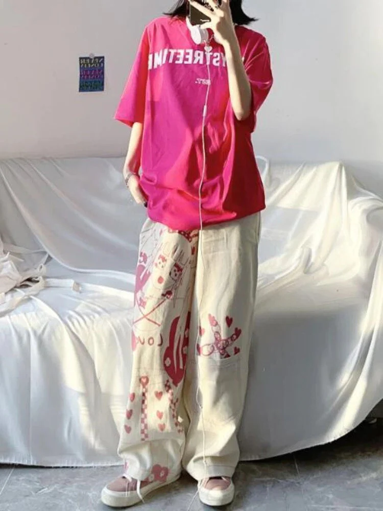 Pink Anime Print Baggy Pants - Image 4