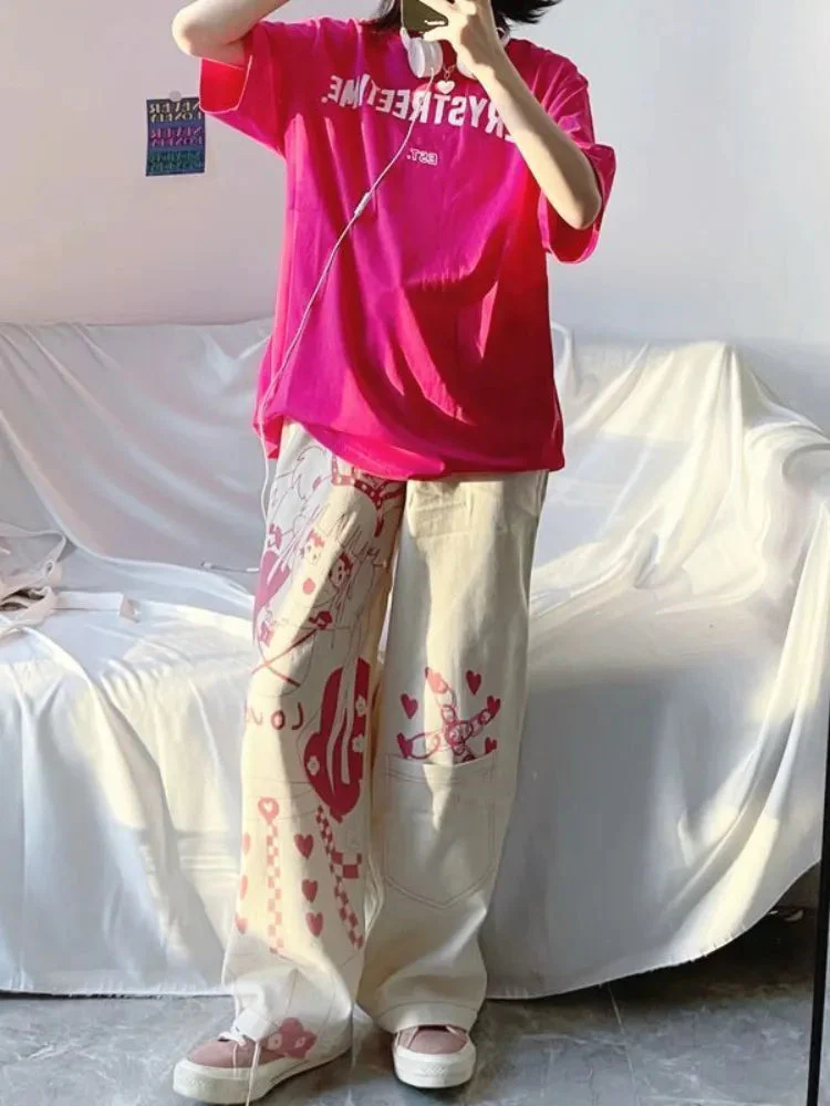 Pink Anime Print Baggy Pants - Image 5
