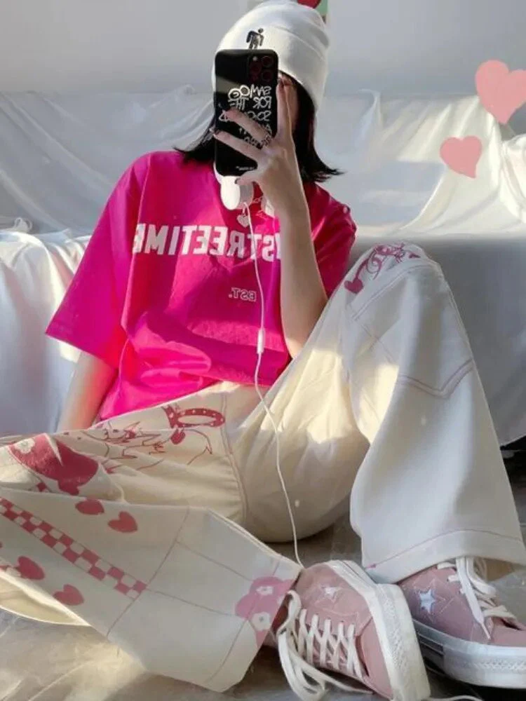 Pink Anime Print Baggy Pants - Image 7