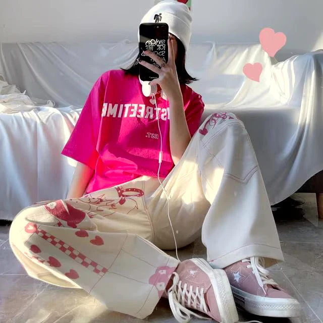 Pink Anime Print Baggy Pants - Image 8