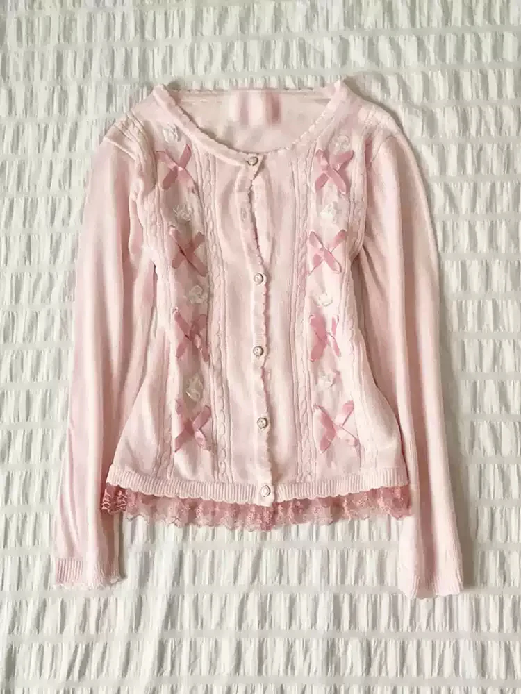 Pink Bow Knitted Cardigan - Image 4