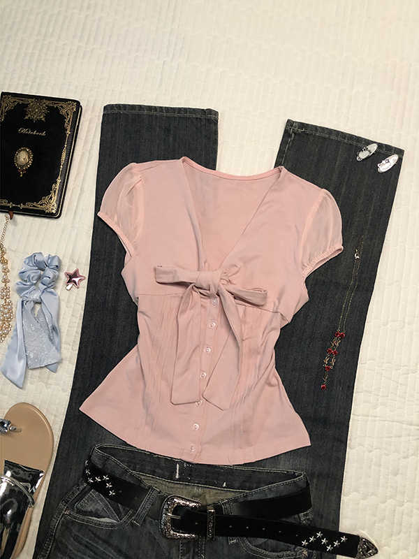 Pink Bow Retro T-shirt - Image 2