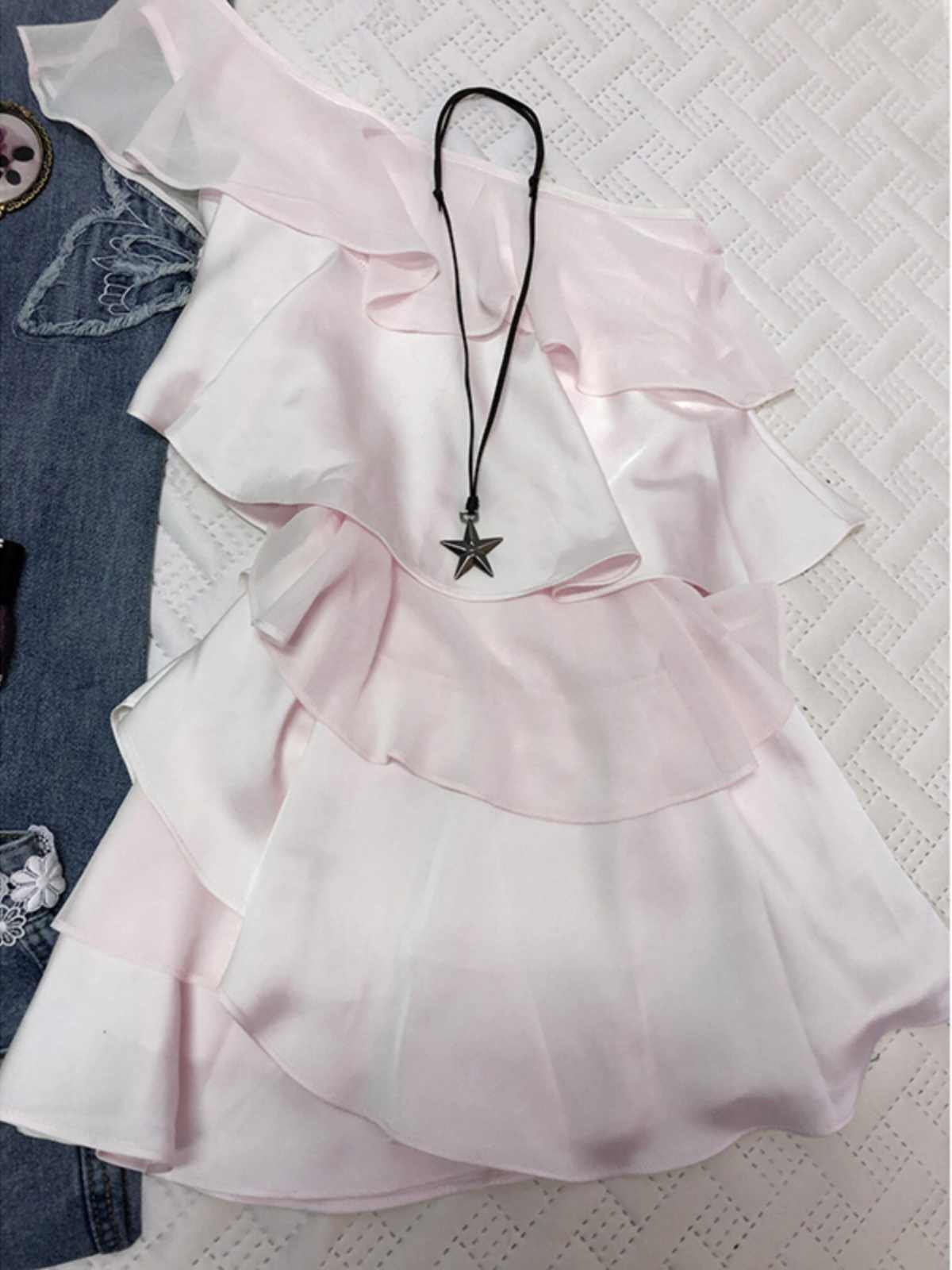 Pink Chiffon One-shoulder Mini Dress - Image 3