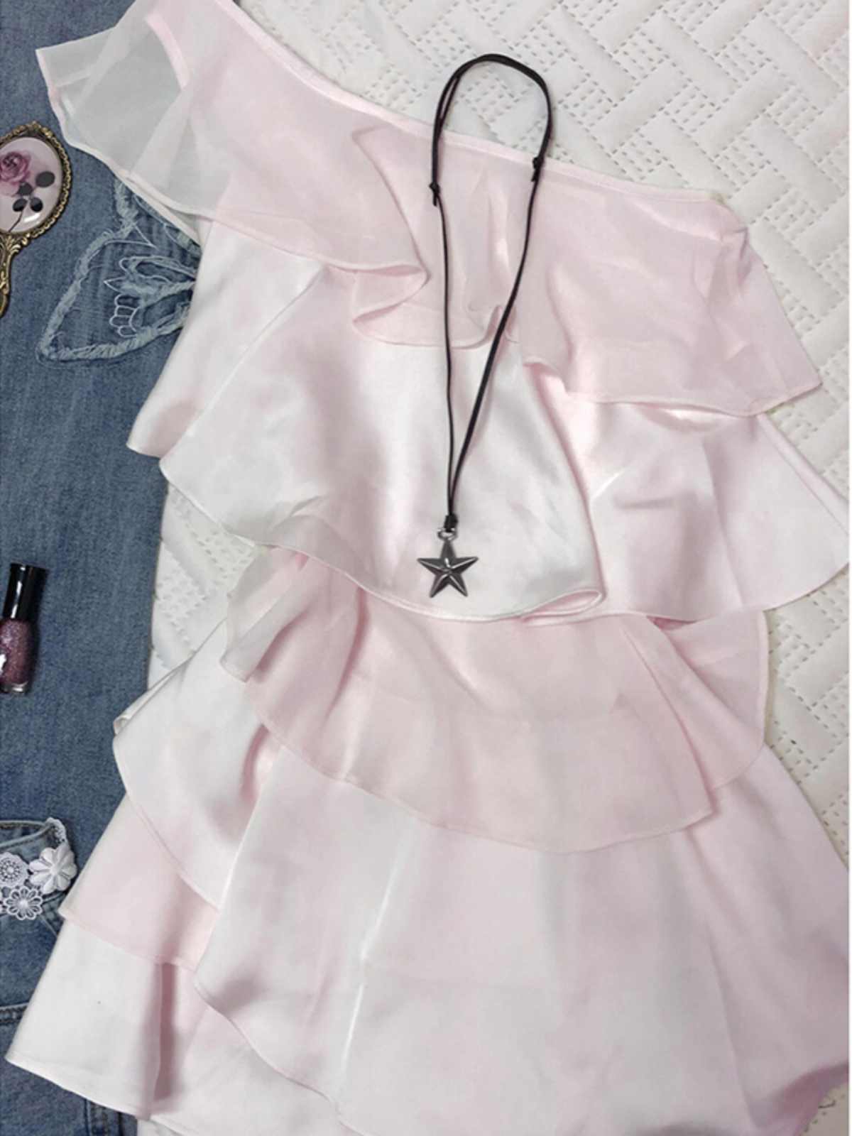 Pink Chiffon One-shoulder Mini Dress - Image 5