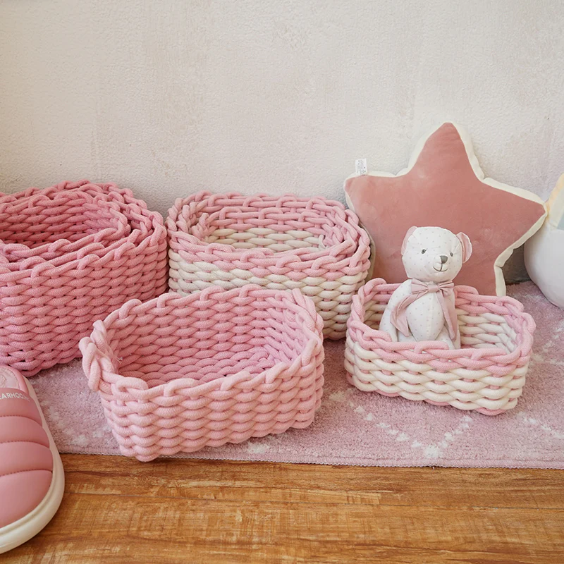 Pink Cotton rope storage basket - Image 9
