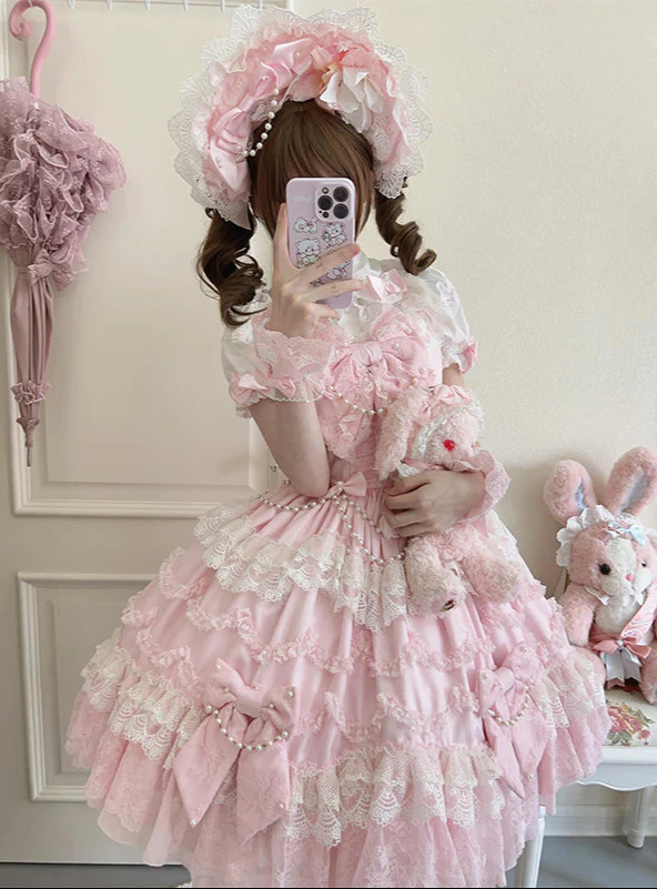 Pink Doll Flower Lolita Dress - Image 4