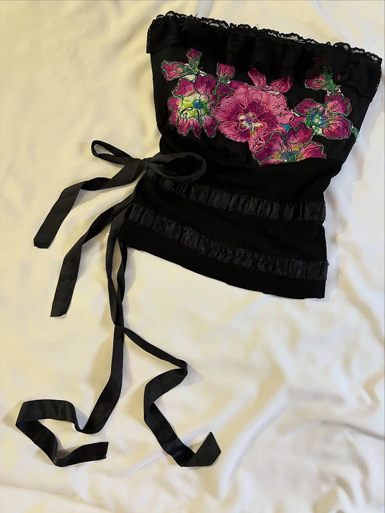 pink flower bow crop top - Image 3