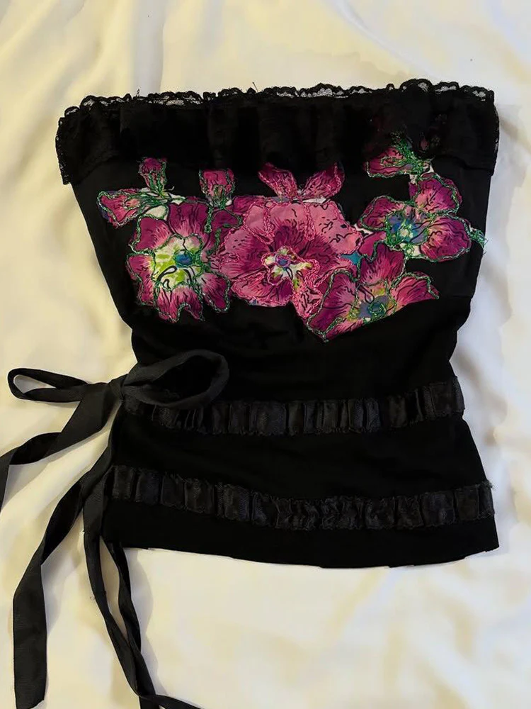 pink flower bow crop top - Image 4
