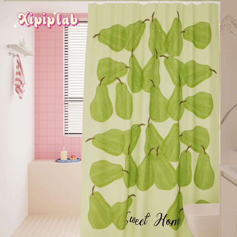 Pink Girly Strawberry Shower Curtain - Image 2