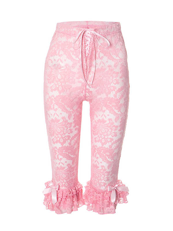 Pink Hollow Lace Y2K Pants - Image 5