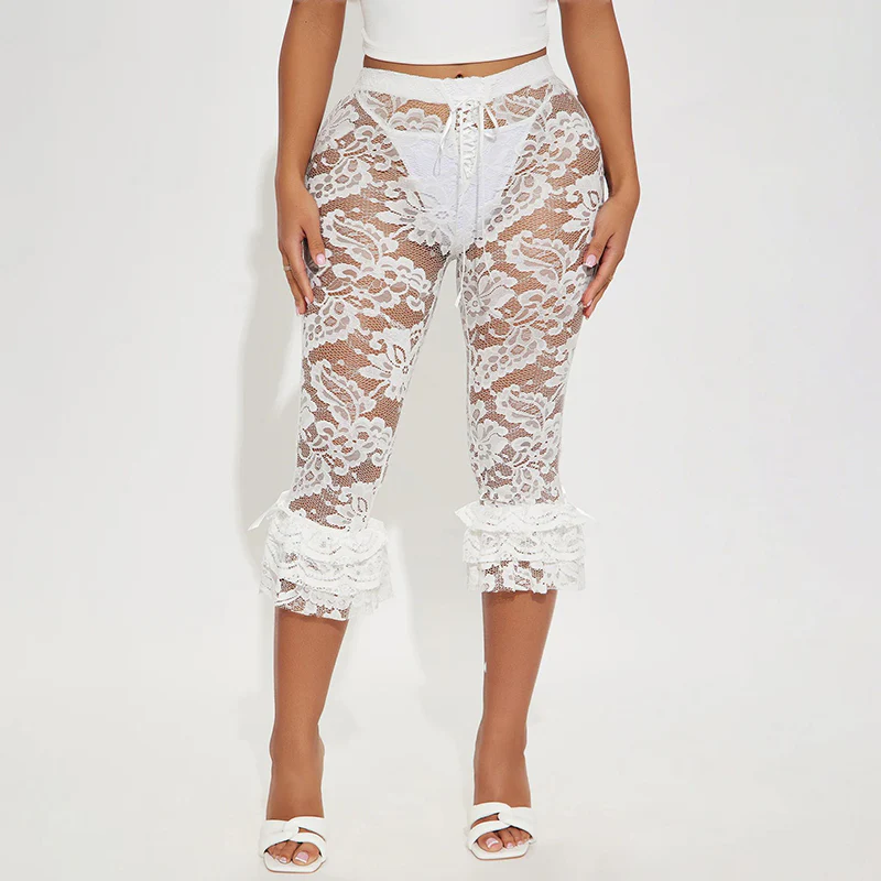 Pink Hollow Lace Y2K Pants - Image 6