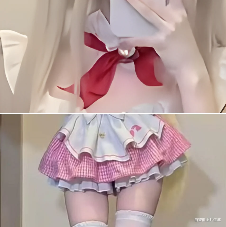 Pink Kawaii Plaid Maid Dress - Image 5