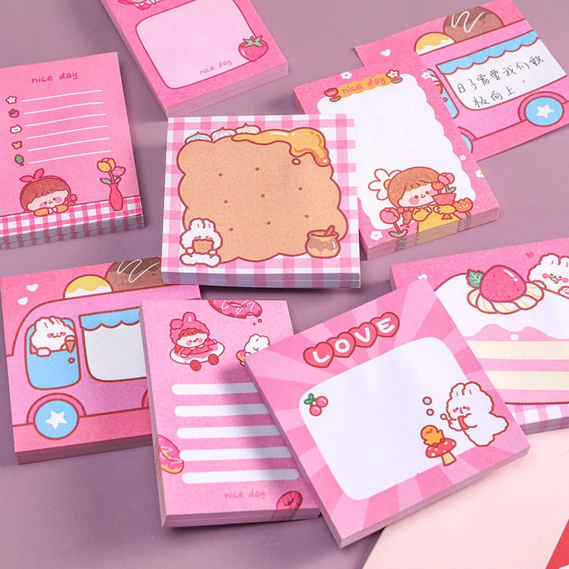 Pink Kawaii Stationery Sticky Notes - Image 2