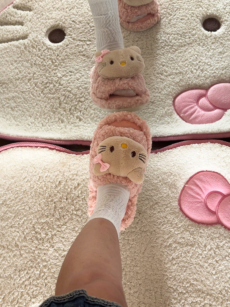 pink kitty kawaii fur slippers - Image 2
