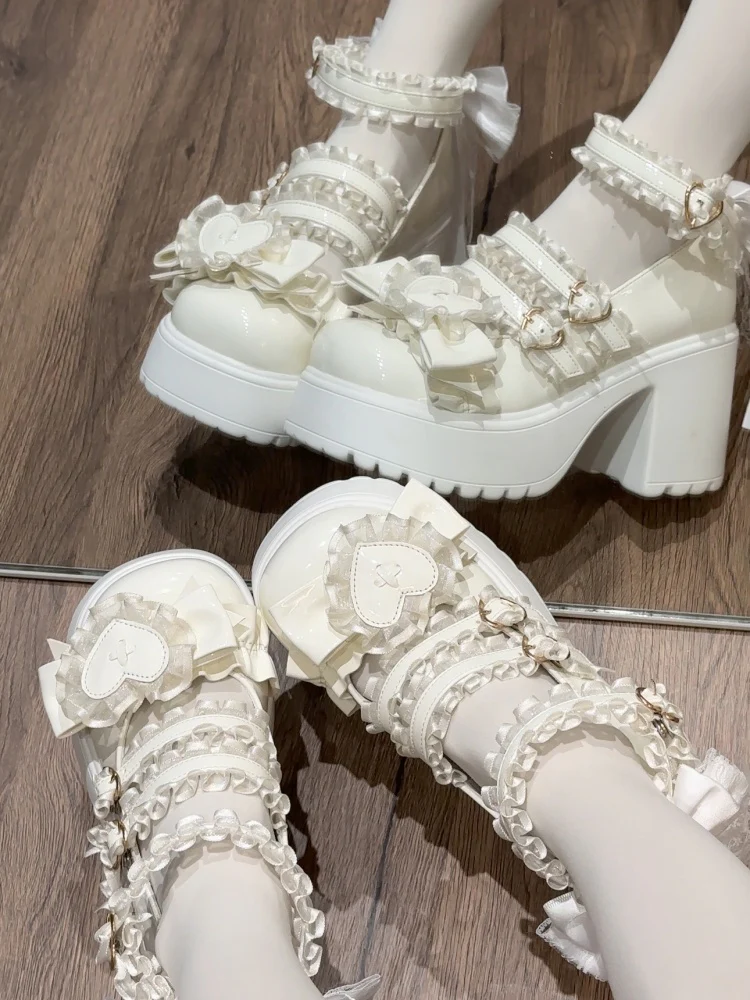 pink lace bow kawaii shoes - Image 4