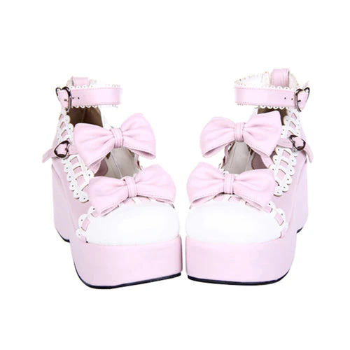 Pink Lace Bowknot Sweet Lolita Platform Shoes - Image 2