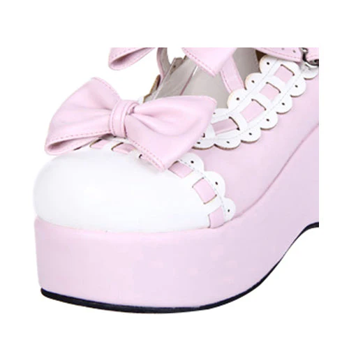 Pink Lace Bowknot Sweet Lolita Platform Shoes - Image 5