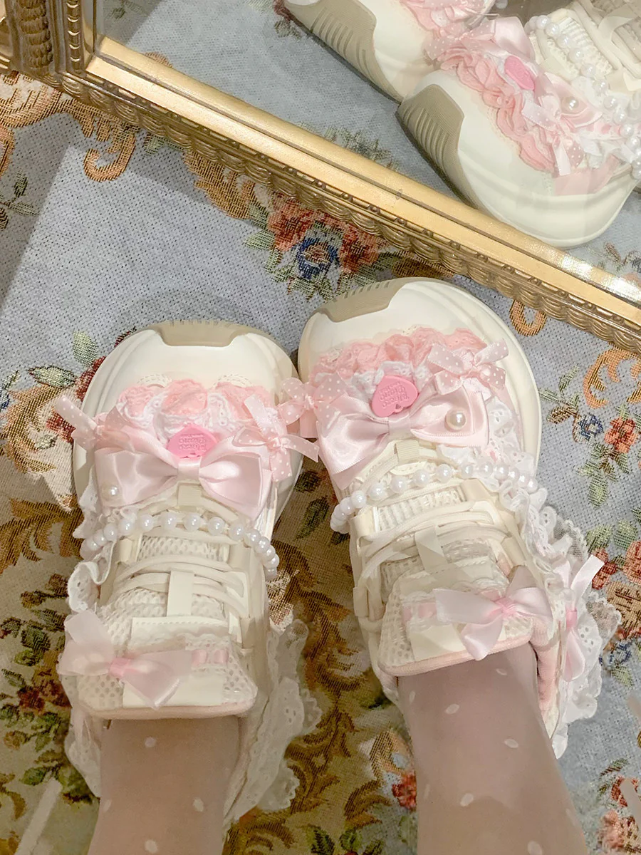 pink lace kawaii platform sneakers - Image 4