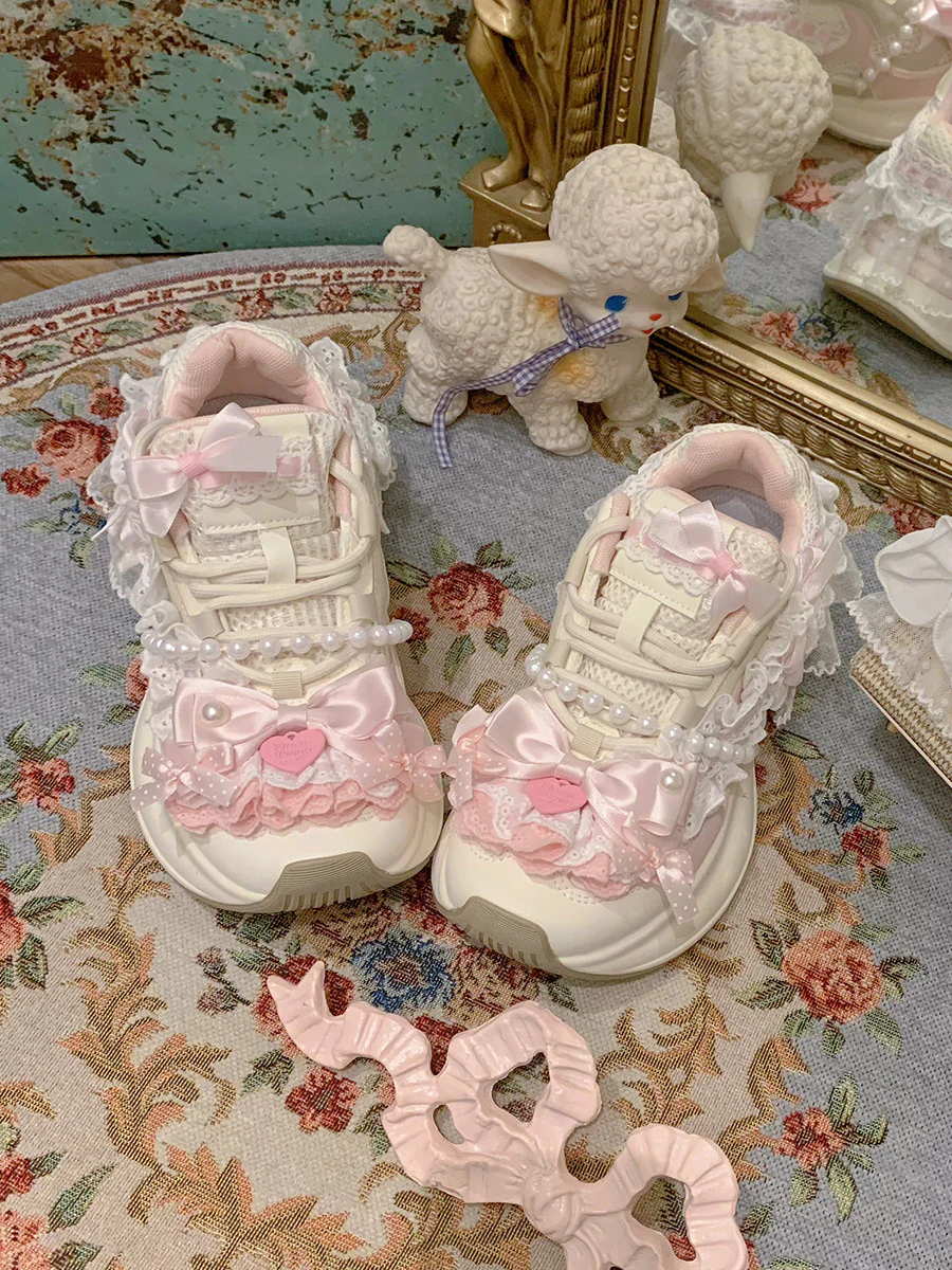 pink lace kawaii platform sneakers - Image 6