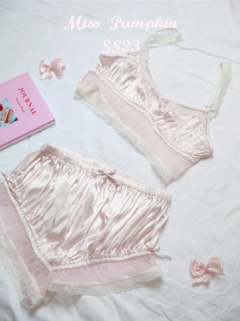 Pink Lace Silk Pajamas Set - Image 4