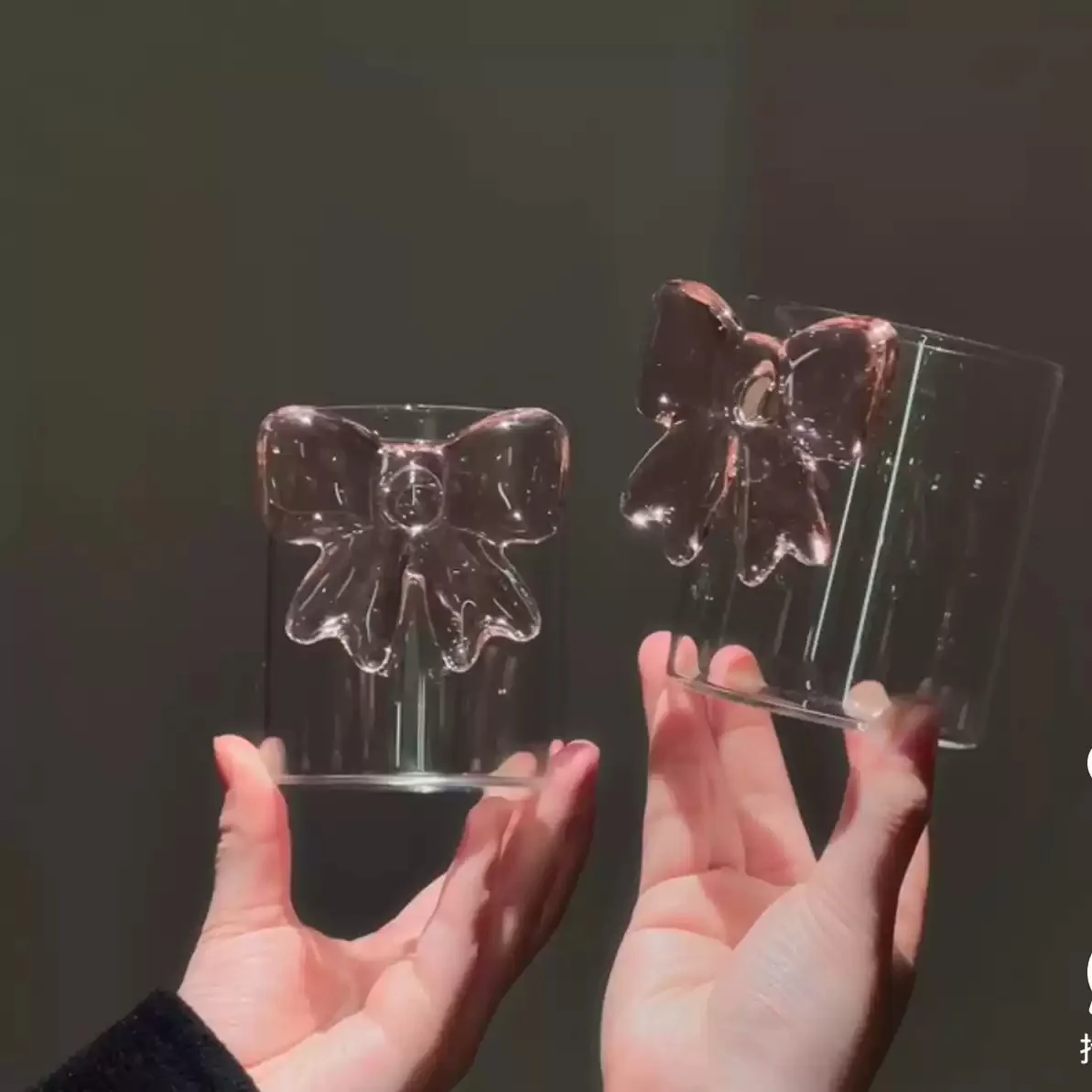 pink large bow glass heat-resistant cup - Image 3