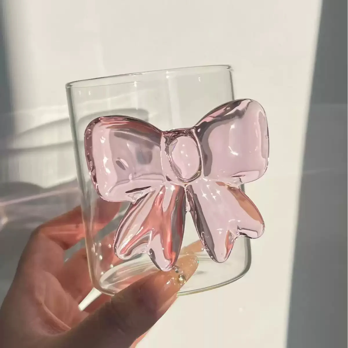 pink large bow glass heat-resistant cup - Image 4