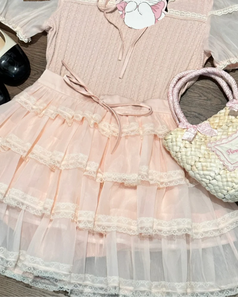 Pink Mesh Lace Ballet Skirt - Image 2
