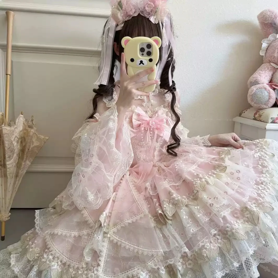 Pink Mesh Lace Princess Lolita Dress - Image 2