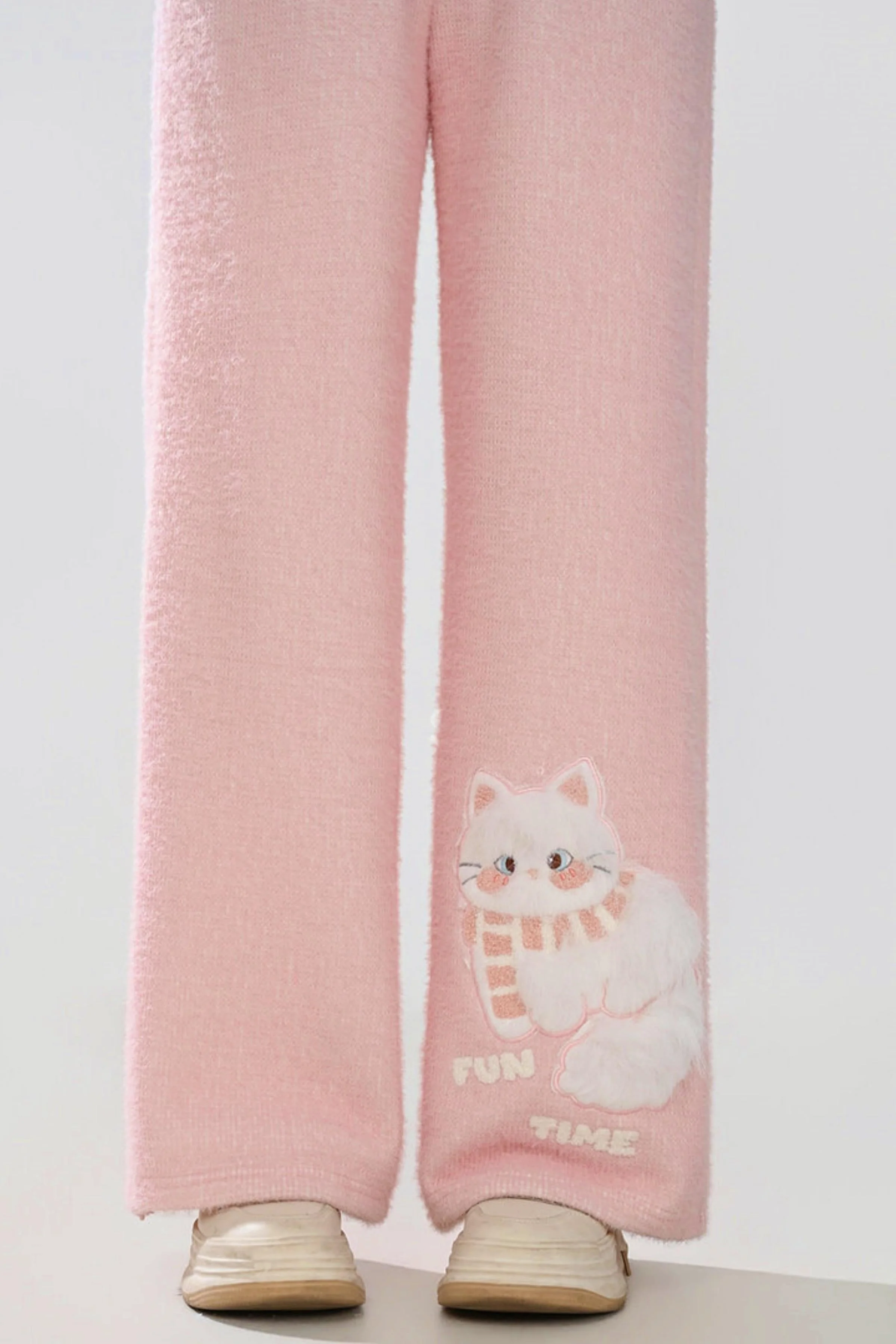 Pink Plush Cat Embroidery Pants - Image 12