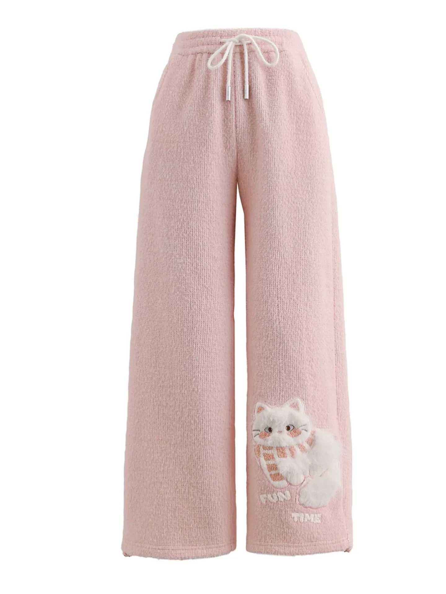Pink Plush Cat Embroidery Pants - Image 13