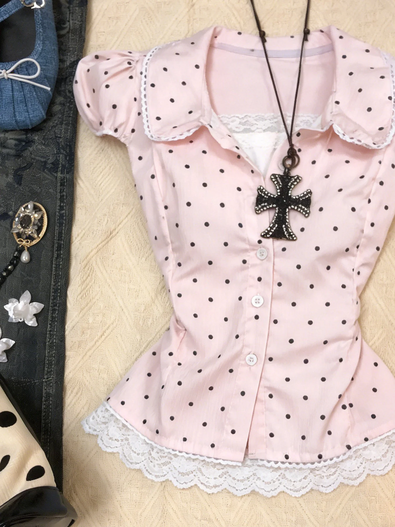 pink polka dot shirt - Image 3