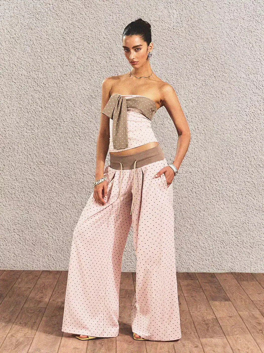 Pink Polka Dot Tube Top Two-piece Set - Image 4
