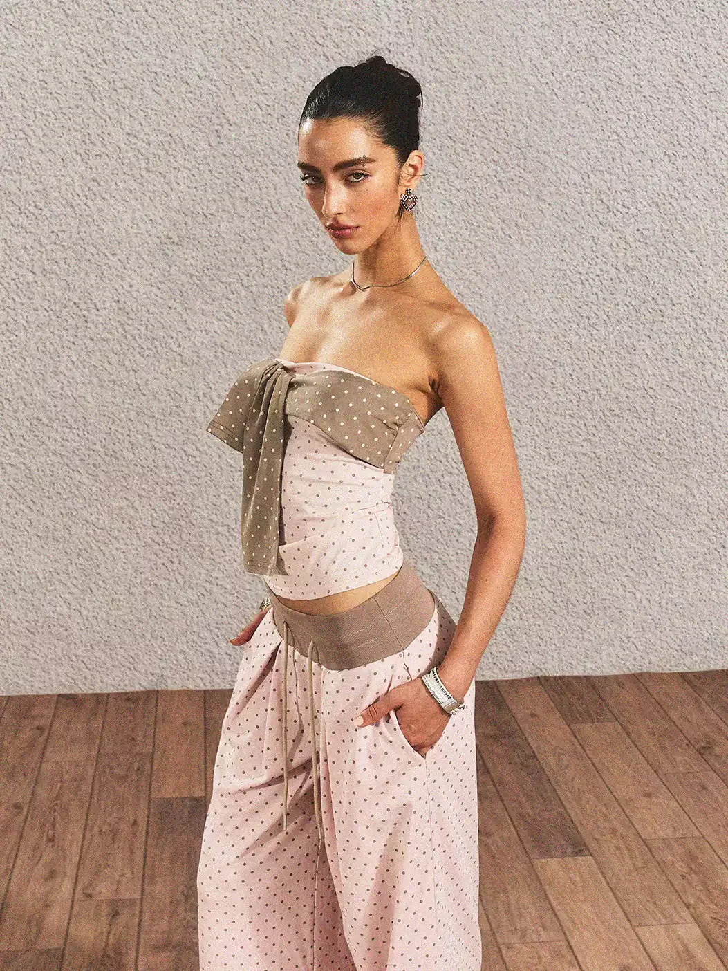 Pink Polka Dot Tube Top Two-piece Set - Image 5