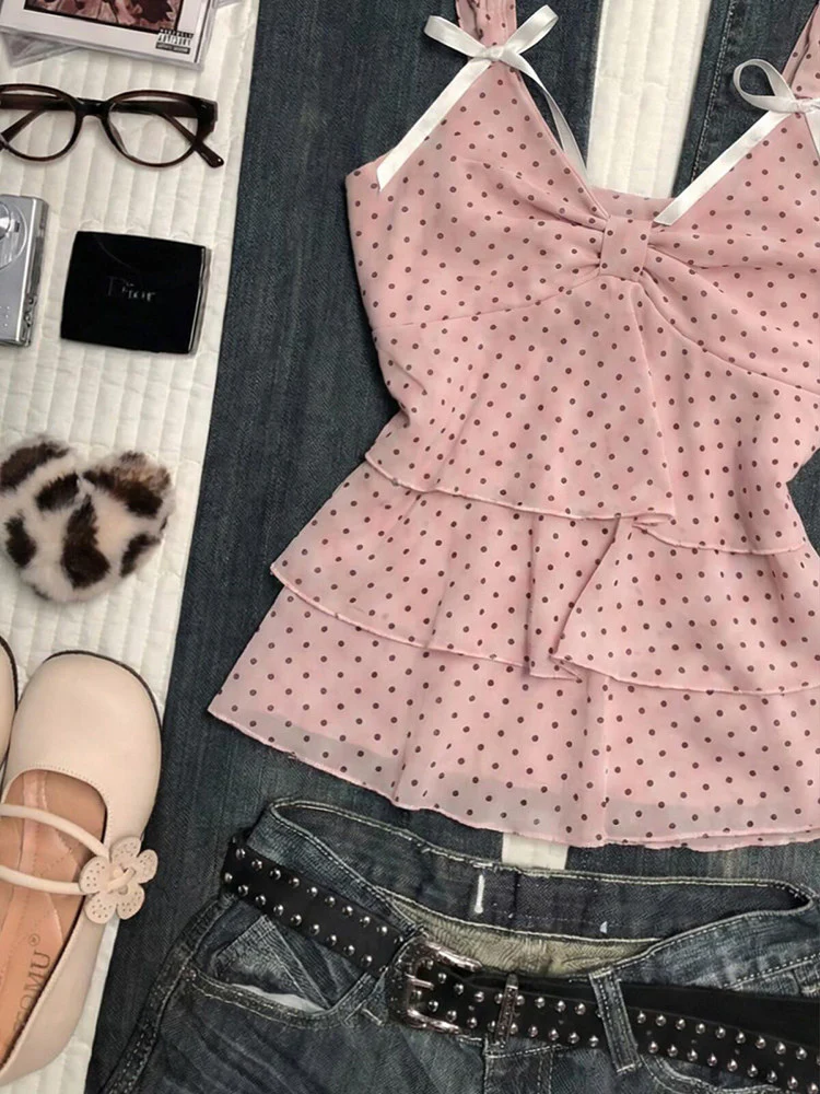 pink polka dots tank top - Image 3
